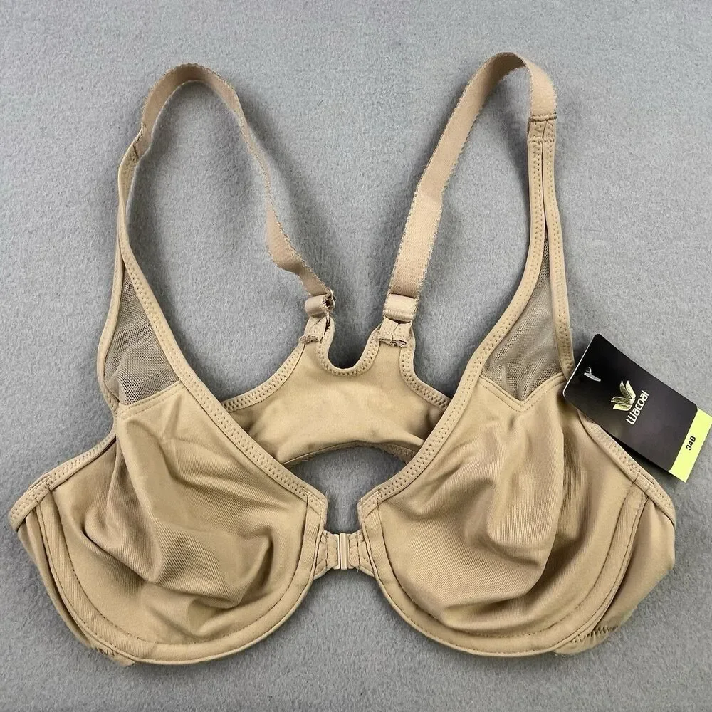 Wacoal Body By Wacoal T-Back Front Close Bra Size 34B Nude Toast Underwire